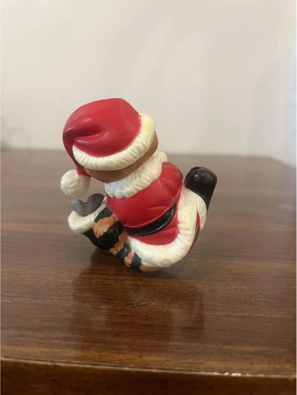 Vintage Christmas Raccoon Ceramic Figurine, Painted, Candy Cane Stocking Hanger